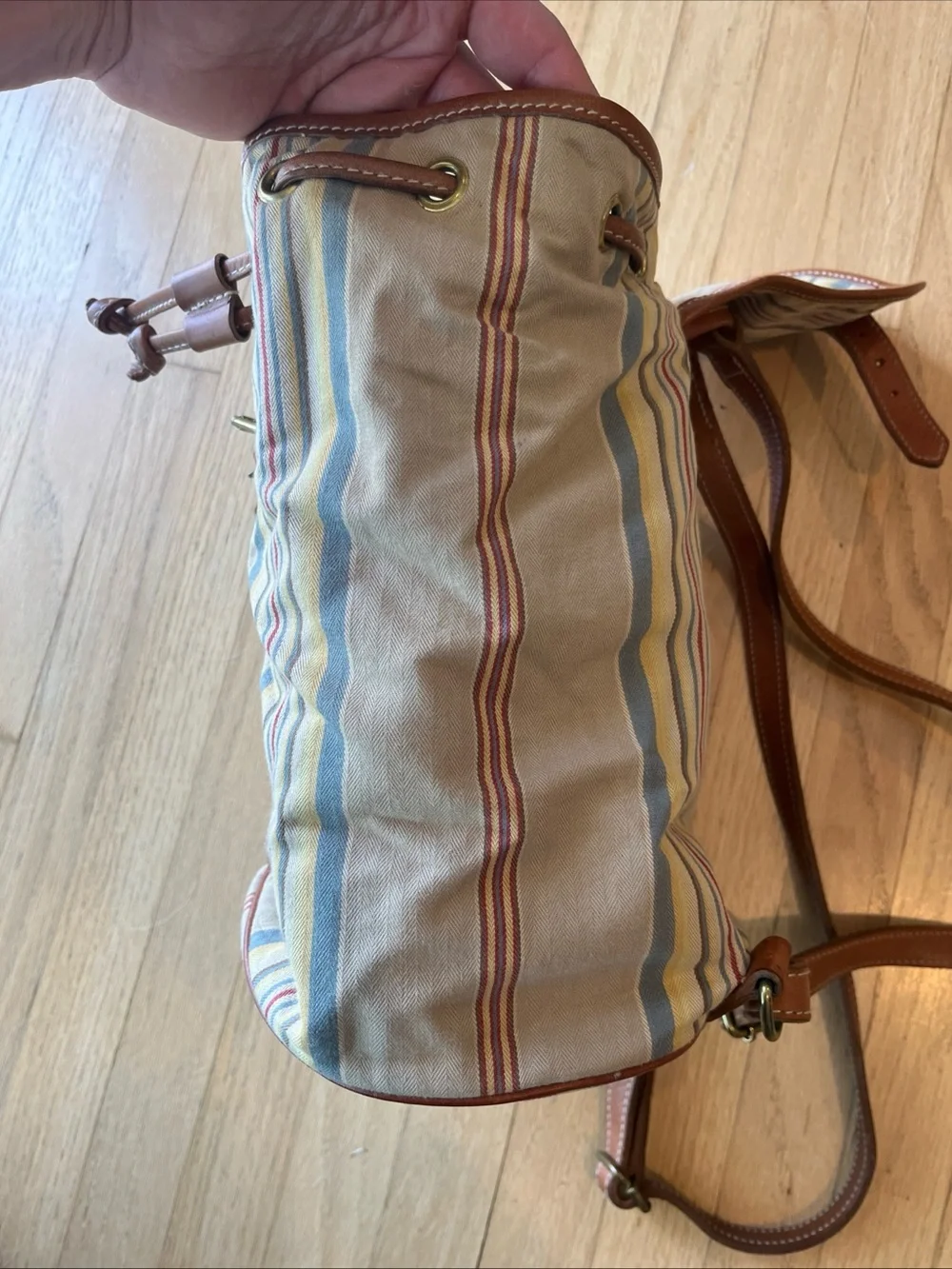 Vintage Polo Ralph Lauren Backpack Drawstring Striped Distressed Faded Look